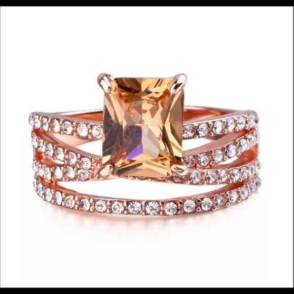 Beautiful Rose Gold plated CZ Diamond Ring - Picture 1 of 2